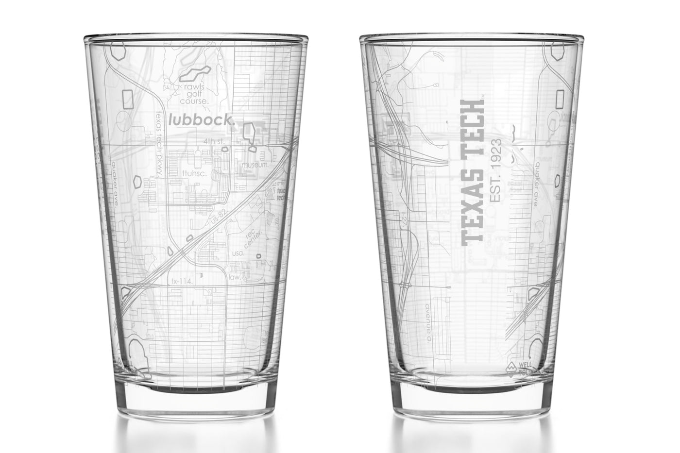 Texas Tech University - Texas Tech Etched Map Pint Glass Pair