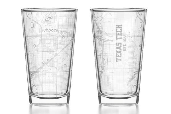 Texas Tech University - Texas Tech Etched Map Pint Glass Pair