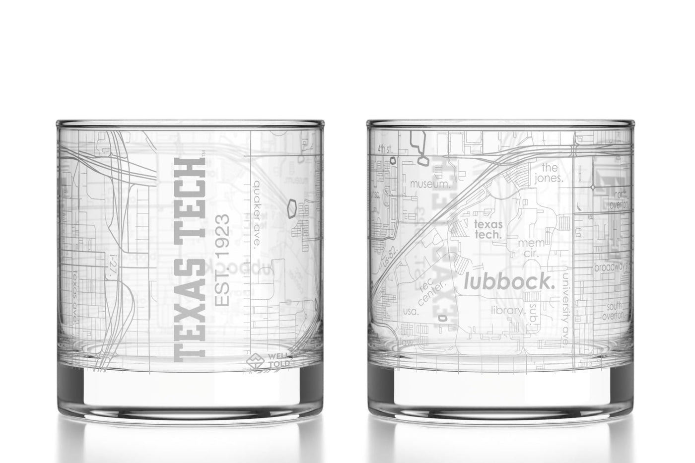 Texas Tech University - Texas Tech Etched Map Rocks Glass Pair