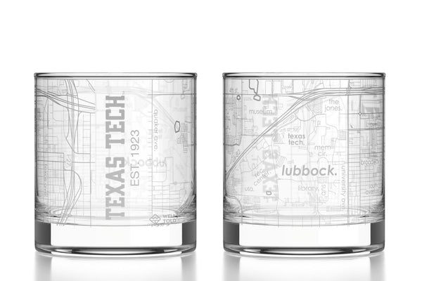Texas Tech University - Texas Tech Etched Map Rocks Glass Pair