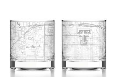 Texas Tech University - Texas Tech Etched Map Rocks Glass Pair