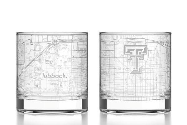 Texas Tech University - Texas Tech Etched Map Rocks Glass Pair