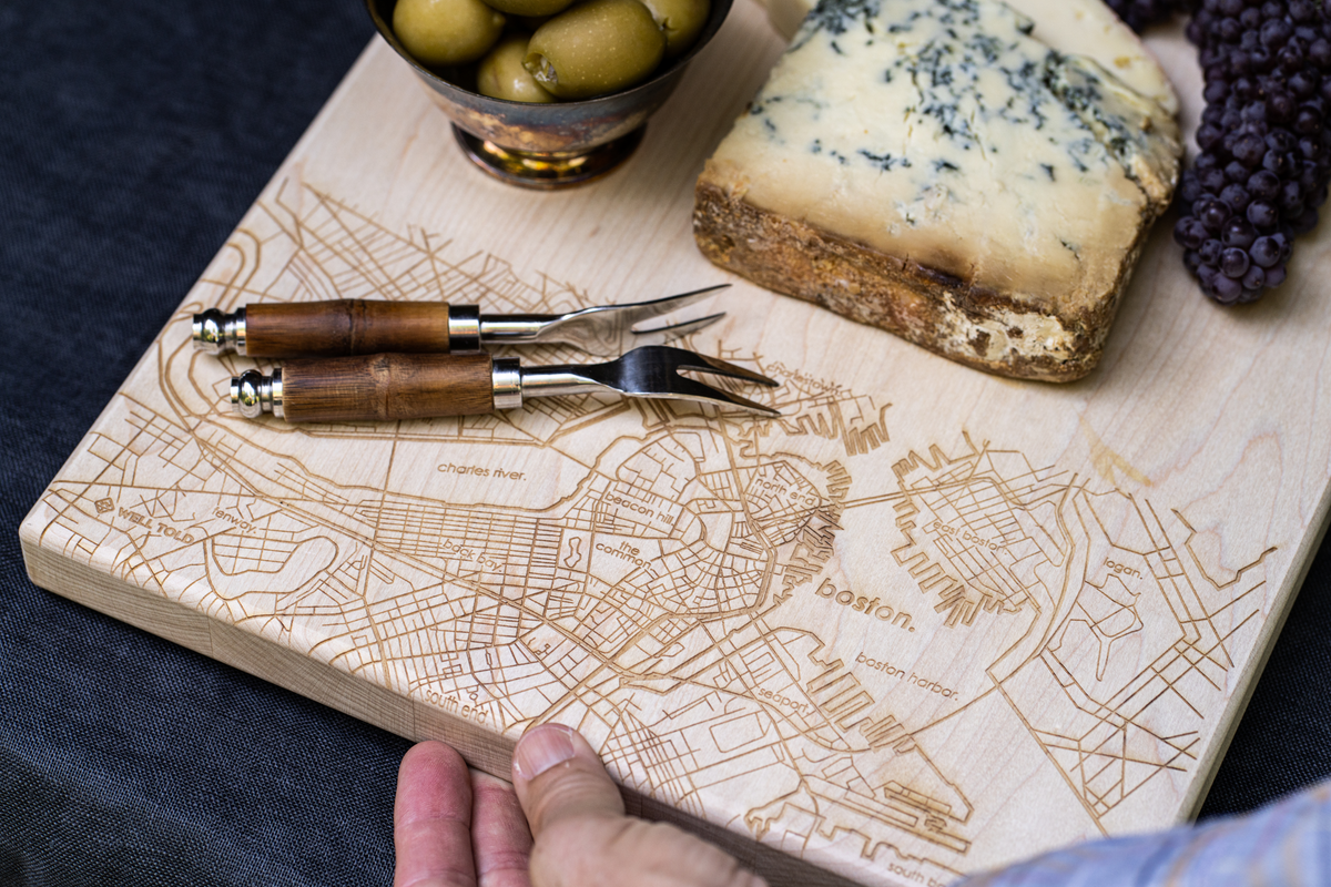 Home Town Map Engraved 11x17 Maple Cutting Board - Well Told