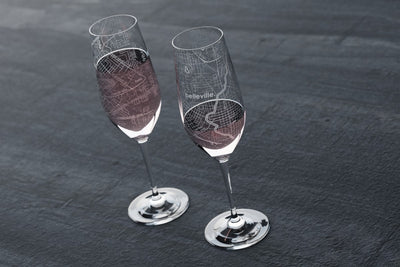 Home Town Map Riedel Crystal Stemmed Champagne Flute Pair