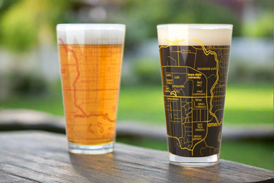 Ames IA Map Pint Glass Pair - Red & Gold