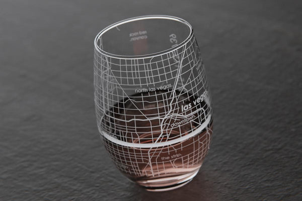 Las Vegas NV Map Stemless Wine Glass