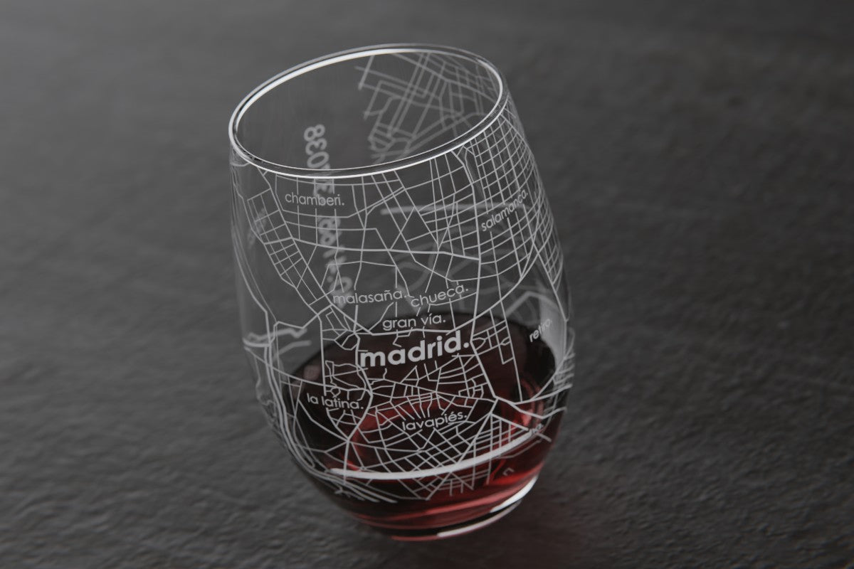 Madrid Spain Map Stemless Wine Glass
