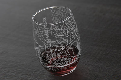 Madrid Spain Map Stemless Wine Glass