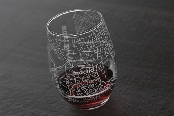Madrid Spain Map Stemless Wine Glass