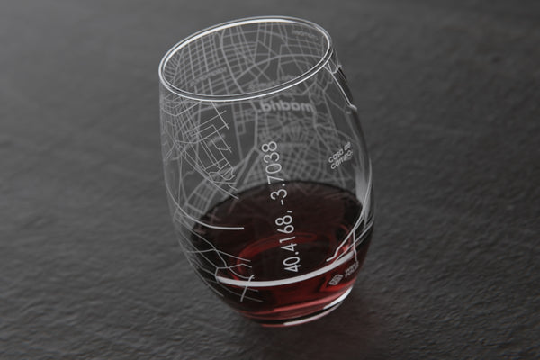 Madrid Spain Map Stemless Wine Glass