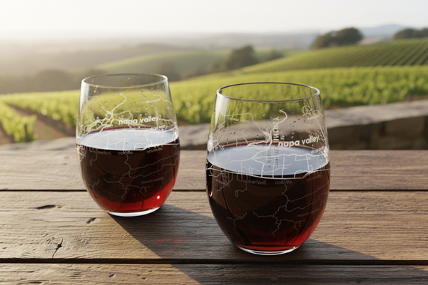 Napa Valley Region Map Crystal Stemless Wine Glass