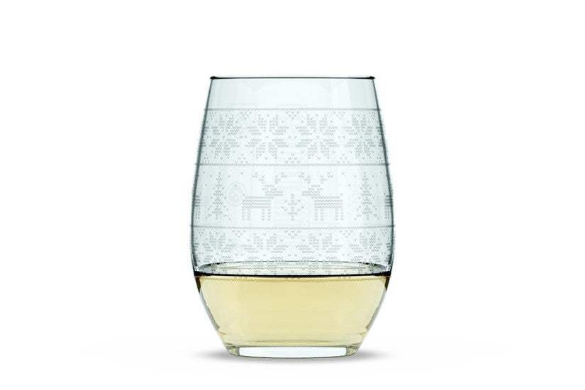 Reindeer Sweater Stemless Wine Glass