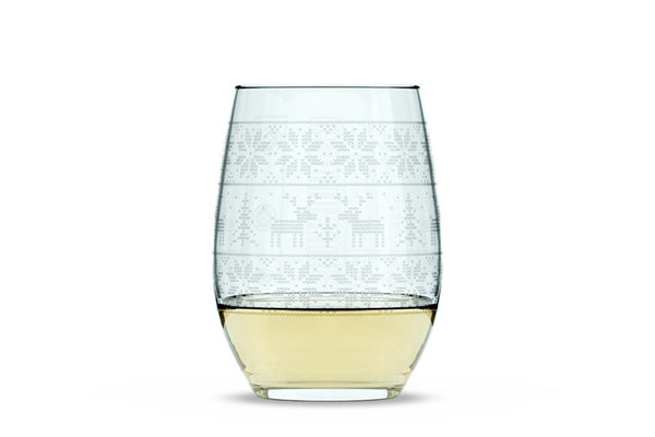 Reindeer Sweater Stemless Wine Glass