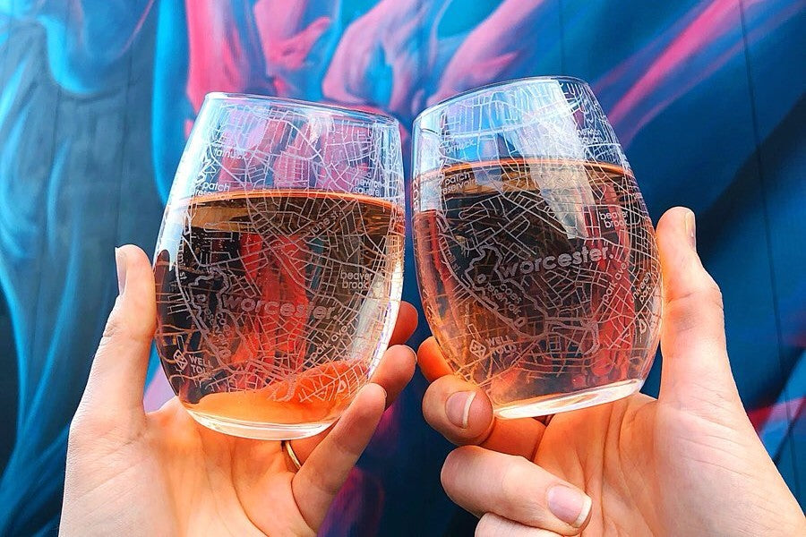 Home Town Map Stemless Wine Glass - Standard Glass - Single / Standard Side Text (GPS Coordinates)