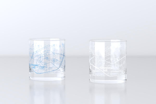 Chapel Hill NC Map Rocks Glass Pair - Blue & White