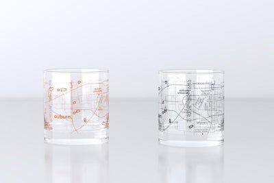 Auburn AL Map Rocks Glass Pair - Orange & Blue