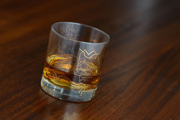 Gold Leaf Charleston Map Rocks Glass