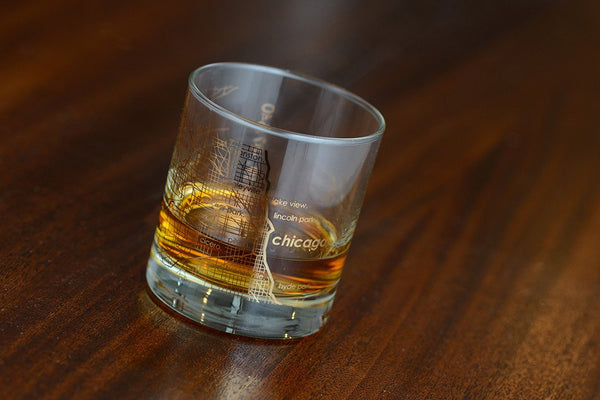 Gold Leaf Chicago Map Rocks Glass