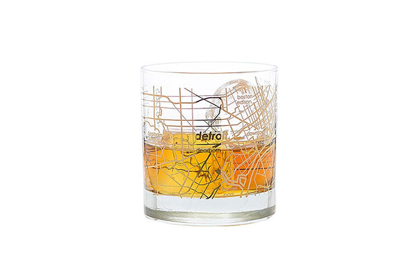 Gold Leaf Detroit Map Rocks Glass