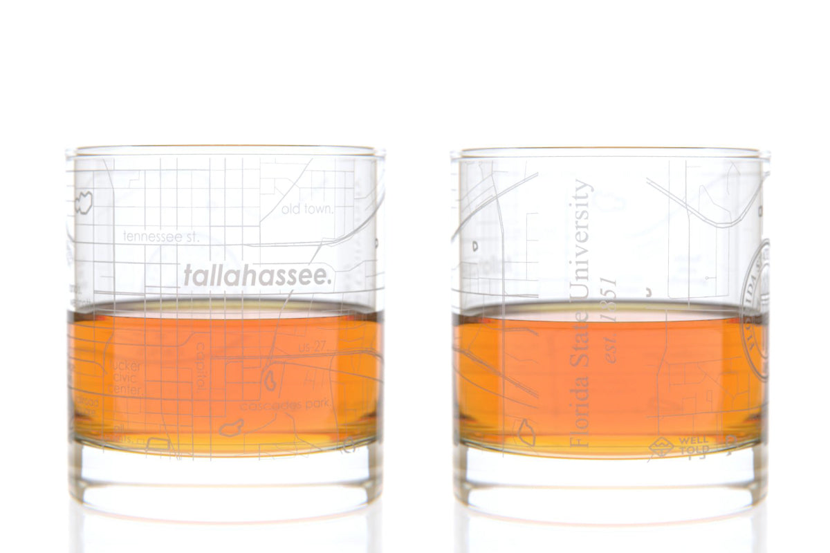 Florida State University - FSU Campus Map Rocks Glass Pair - Well Told