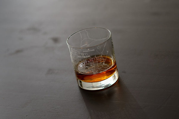 Jackson, WY Map Rocks Glass