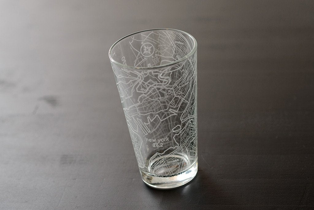 New York City Marathon Map Pint Glass | Etched Glass Cup Standard (No Custom Additions)