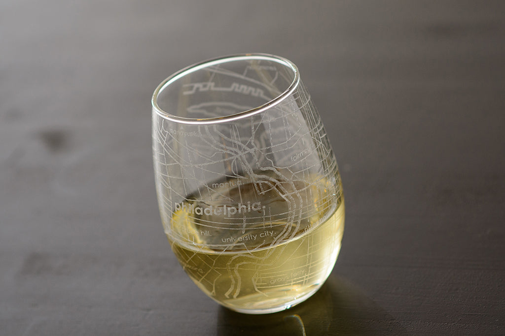 Philadelphia Map Stemless Wine Glass