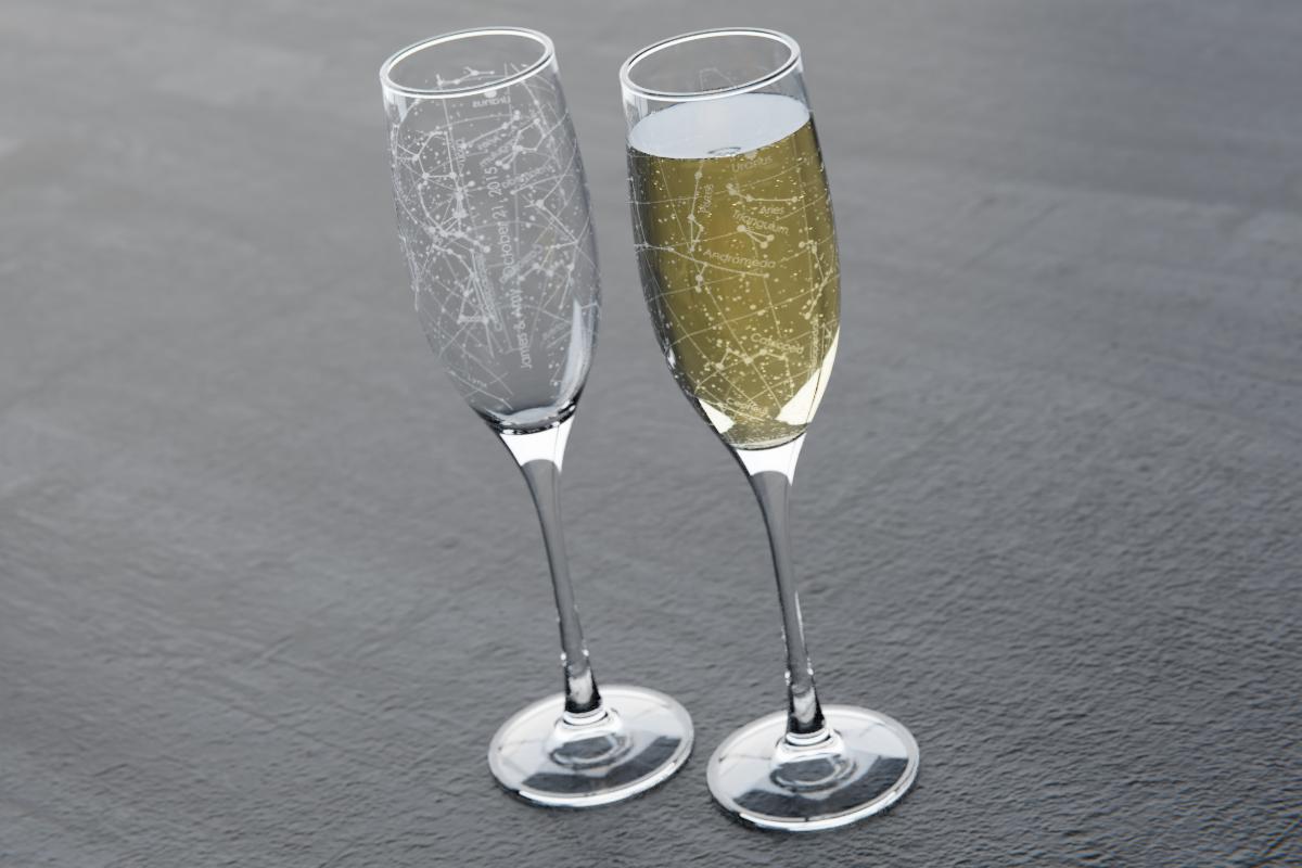 Custom Night Sky Stemmed Champagne Flute Pair