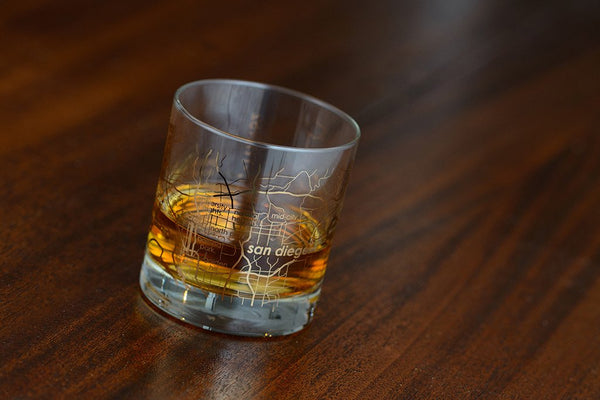 Gold Leaf San Diego Map Rocks Glass