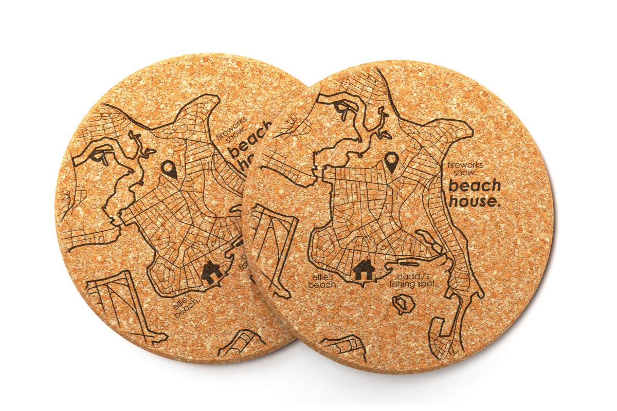 Anywhere Map Cork Coaster Pair