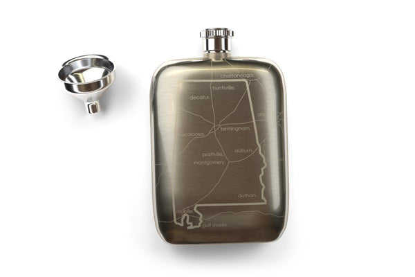 State Maps Pocket Flask - Stainless Steel