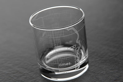 Ames IA Map Rocks Glass