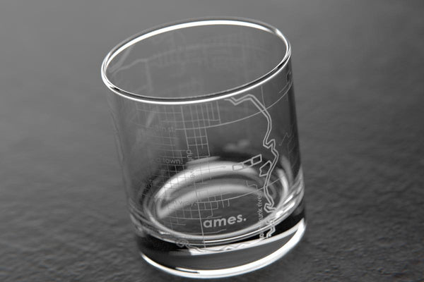 Ames IA Map Rocks Glass