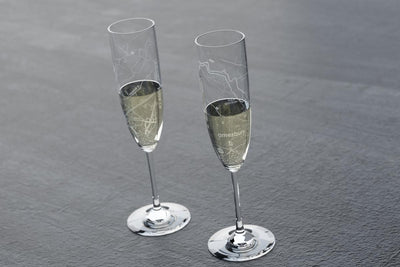 Home Town Map Riedel Crystal Stemmed Champagne Flute Pair