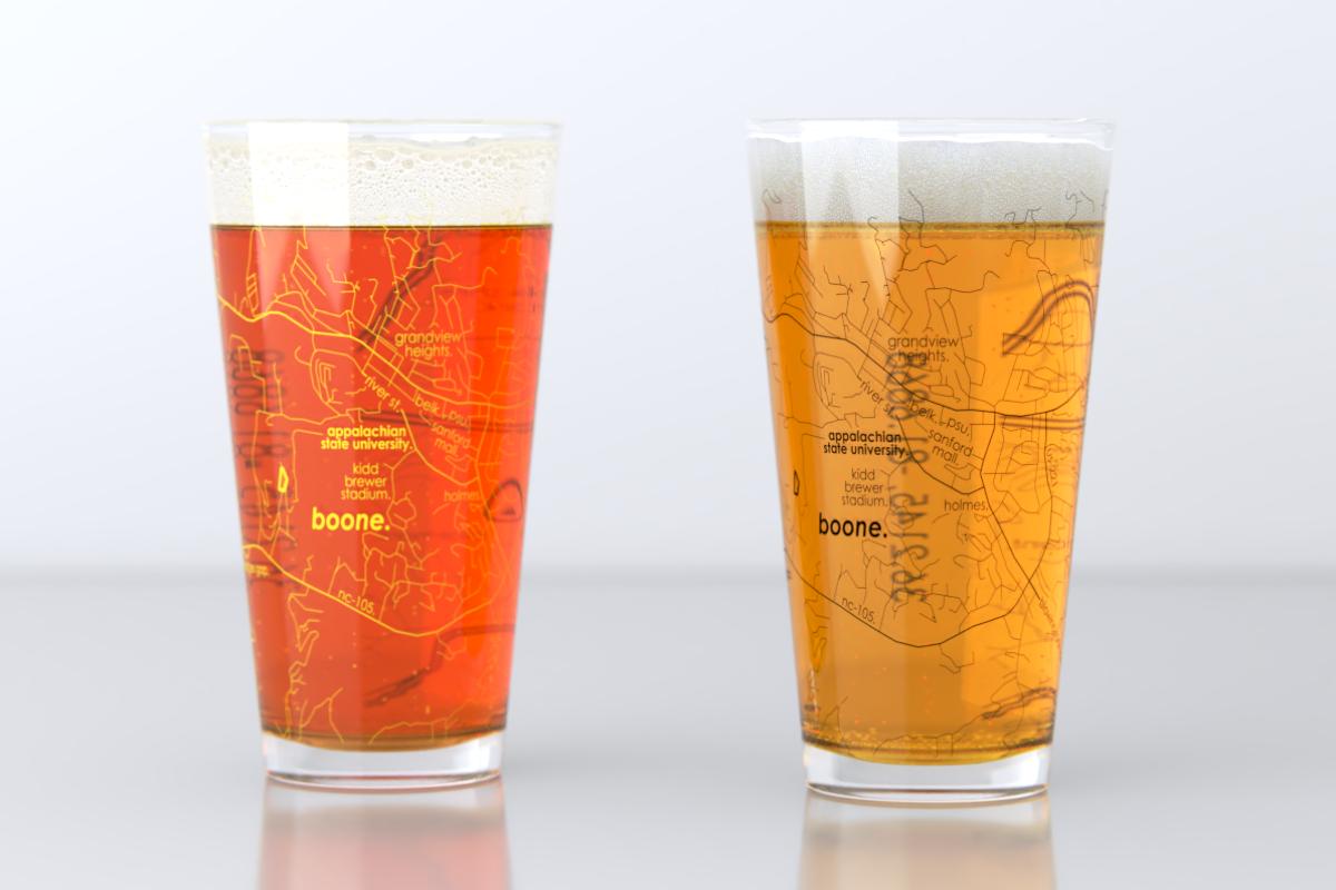 Boone NC Map Pint Glass Pair - Gold & Black