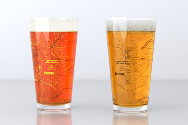 Boone NC Map Pint Glass Pair - Gold & Black