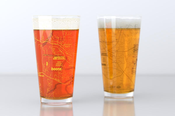Boone NC Map Pint Glass Pair - Gold & Black