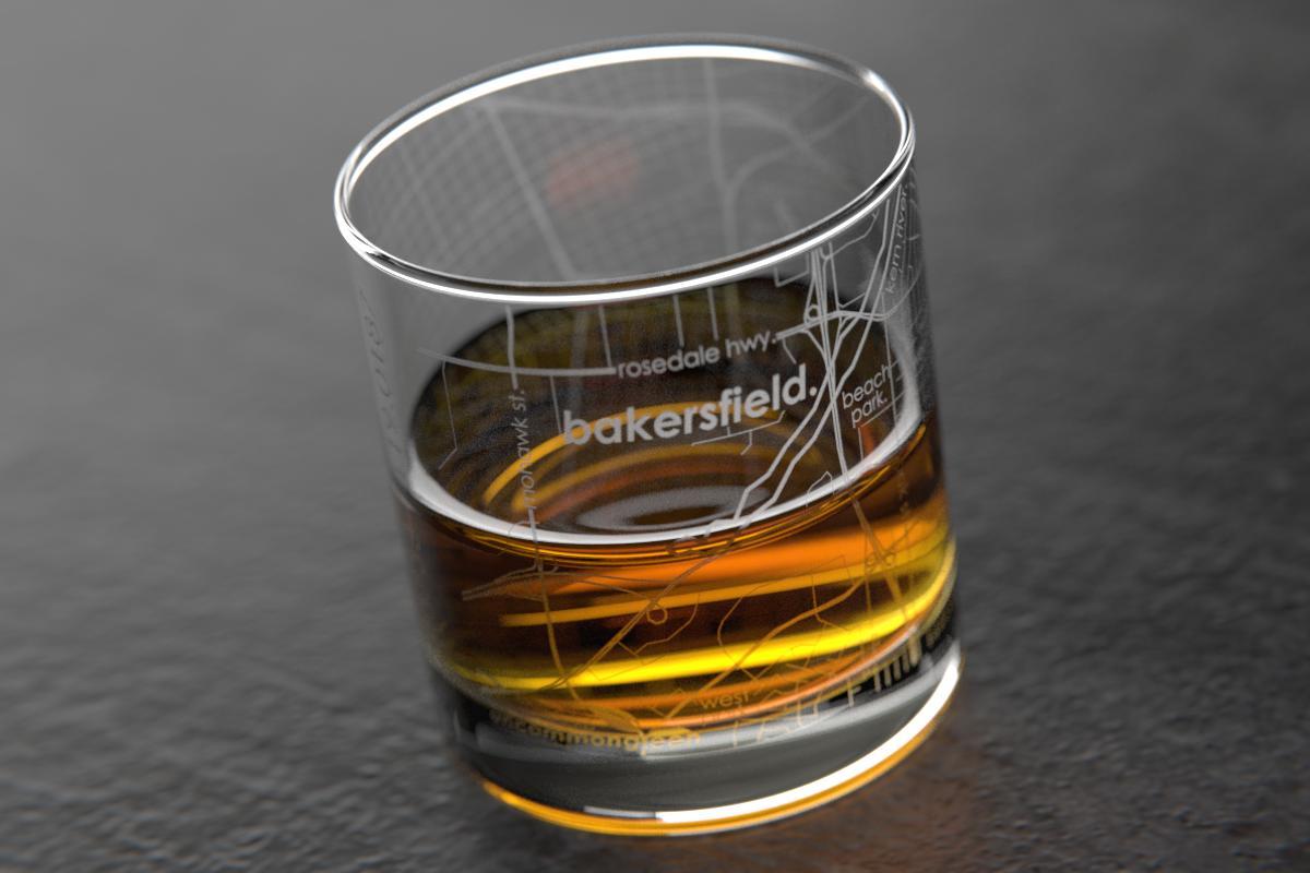 Bakersfield CA Map Rocks Glass