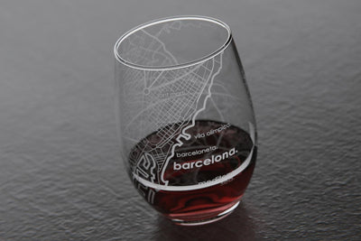 Barcelona Spain Map Stemless Wine Glass
