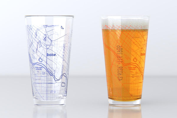 Boise ID Map Pint Glass Pair - Blue & Orange