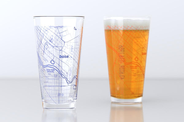 Boise ID Map Pint Glass Pair - Blue & Orange