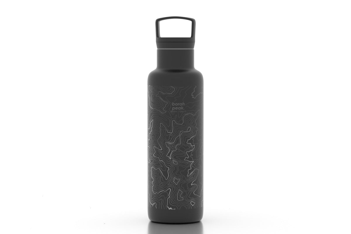 Walla Walla - Washington Engraved Map Bottle with Bamboo Top in Matte Black