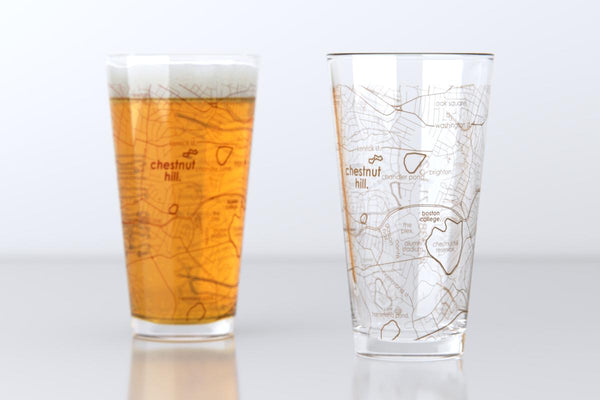Chestnut Hill MA Map Pint Glass Pair - Maroon & Gold