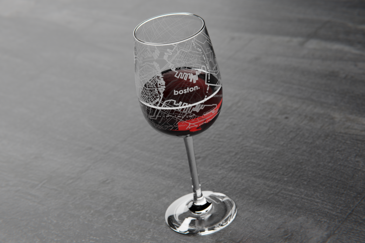 Boston Maps Wine Glass