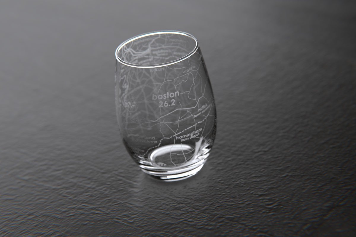 Boston 26.2 - Marathon Map Stemless Wine Glass