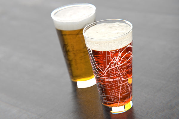 Brunswick ME Map Pint Glass Pair - Black & White