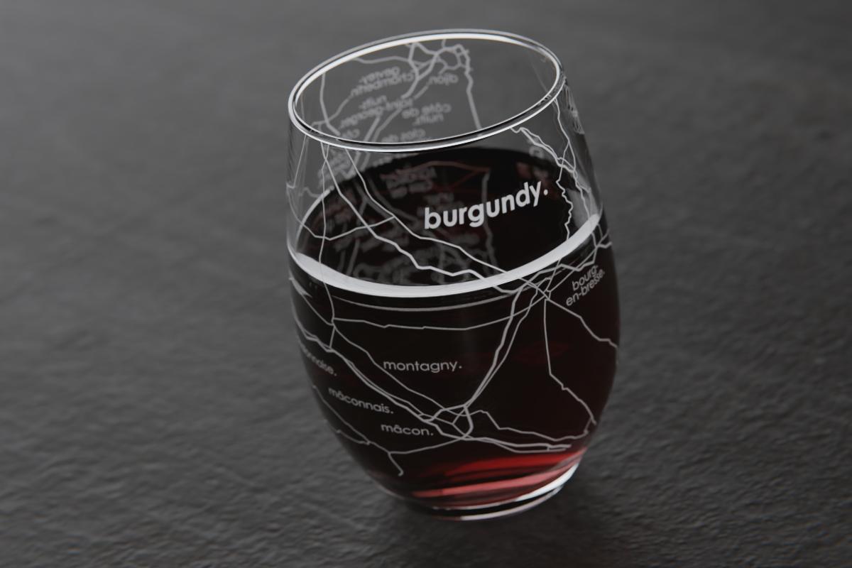 Burgundy Region Map Stemless Wine Glass