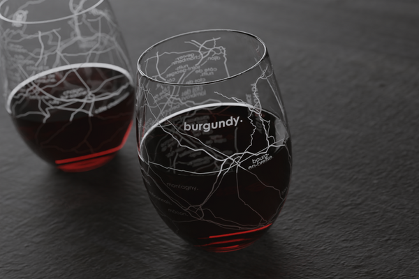 Burgundy Region Map Crystal Stemless Wine Glass