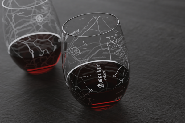 Burgundy Region Map Crystal Stemless Wine Glass
