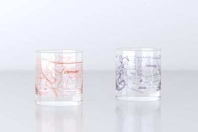 Clemson SC Map Rocks Glass Pair - Orange & Purple